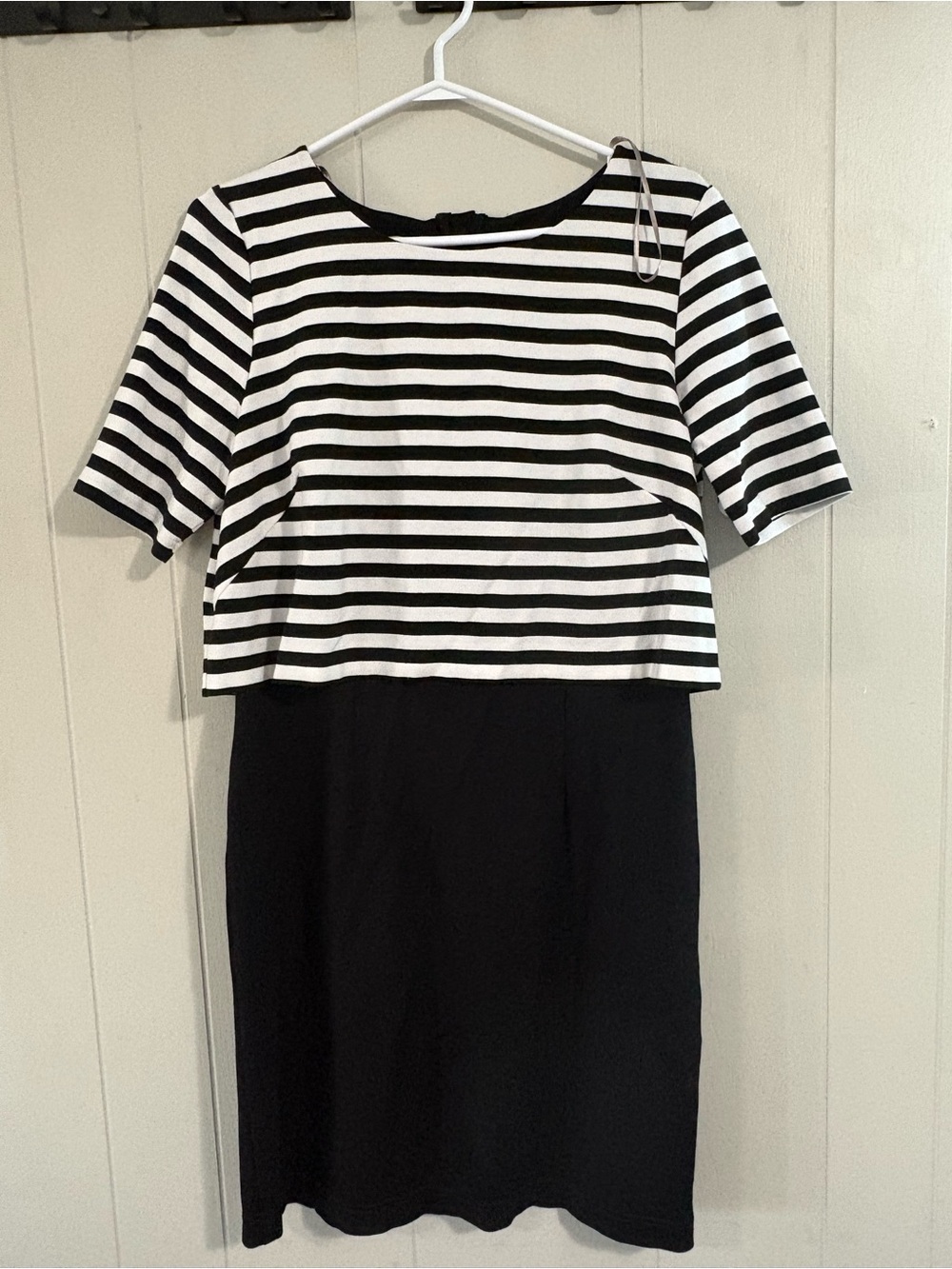 Black & White Striped Top Black Skirt Women's Dress